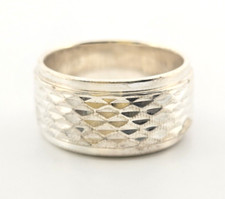 Sterling Silver 925 Stylized Pattern Band 10.5mm Wide Ring Sz 9