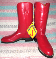 Womens Vintage Justin Diamond J Red Leather Roper Cowboy Boots 5 B NEW in Box
