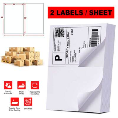 220-5500 Labels 8.5''x5.5'' Half Sheet Self Adhesive Shipping Labels 2 ...
