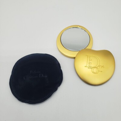 Christian Dior Gold Heart Shape Compact Mirror with Case Promo
