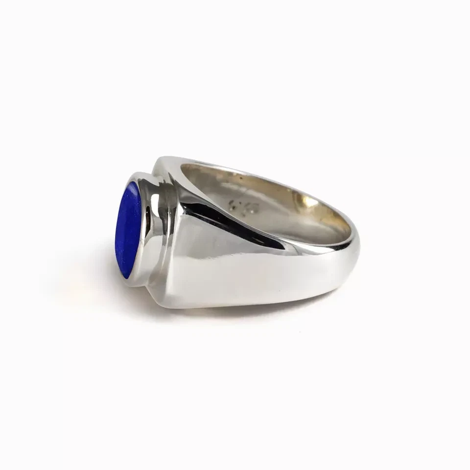 Anillo de plata de ley 925 hecho a mano con piedras preciosas de lapislázuli para hombre Foto 2 de 4
