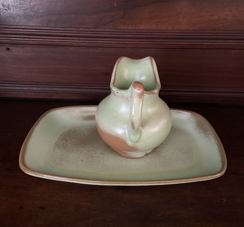 Frankoma Pottery Prairie Green Rectangle Dish And Pitcher - Picture 2 of 9
