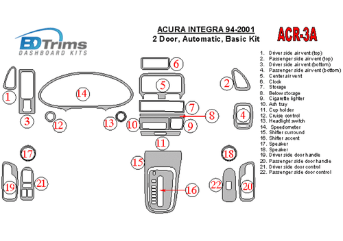 BDTrims Dash Trim Kit for 1994 - 2001 Acura Integra model (Basic Kit) - Bild 2 von 10