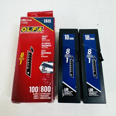 OLFA 18mm Heavy-Duty Snap Off Replacement Blades 100 Blades / 800 Cutting Edges