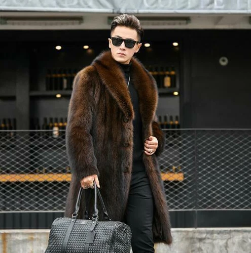 Pelliccia di visone lungo uomo cappotto pelliccia soprabito spesso parka inverno caldo outwear casual - Foto 4 di 13