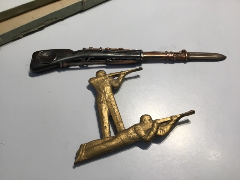 Antique Letter Opener Bayonet Rifle plus brass soldier decoration
