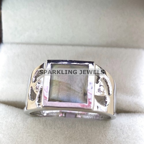 Calibrated Labradorite Square Cut With 925 Sterling Silver Ring For Men's #B97 - Picture 4 of 6