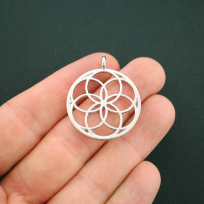 4 Seed of Life Charms Antique Silver Tone Stunning 2 Sided - SC5593