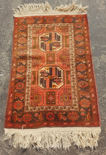 Vintage Hand Made Traditional Rug Oriental Wool Multicolor Carpet 122x80 cm