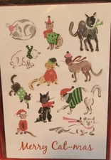 Box of 16 Cards w/Red Envelopes - "Merry Cat-mas" Cat themed Christmas Cards