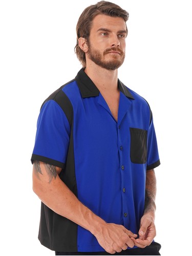 Mens Retro Button Down Bowling Shirt Vintage Cuban Style Two Tone Camp Shirts - Foto 101 di 124