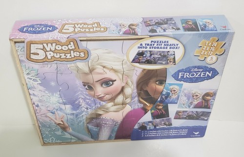 Puzzle Disney in legno congelato in scatola di immagazzinaggio di legno sigillato set di 5 - Foto 2 di 4