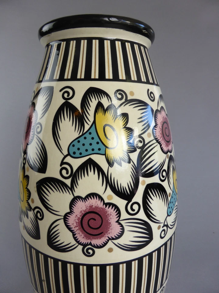 GRAND VASE EN CERAMIQUE LV CERAM D'APRES EMILE LOMBART STYLE ART DECO FLORAL 893 - Photo 2/4