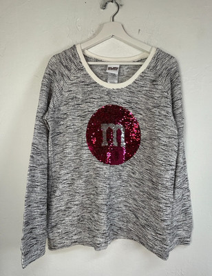 M&M's Women's Pullover Sweater Long Sleeve Sequins Space Dyed Gray X Large New
