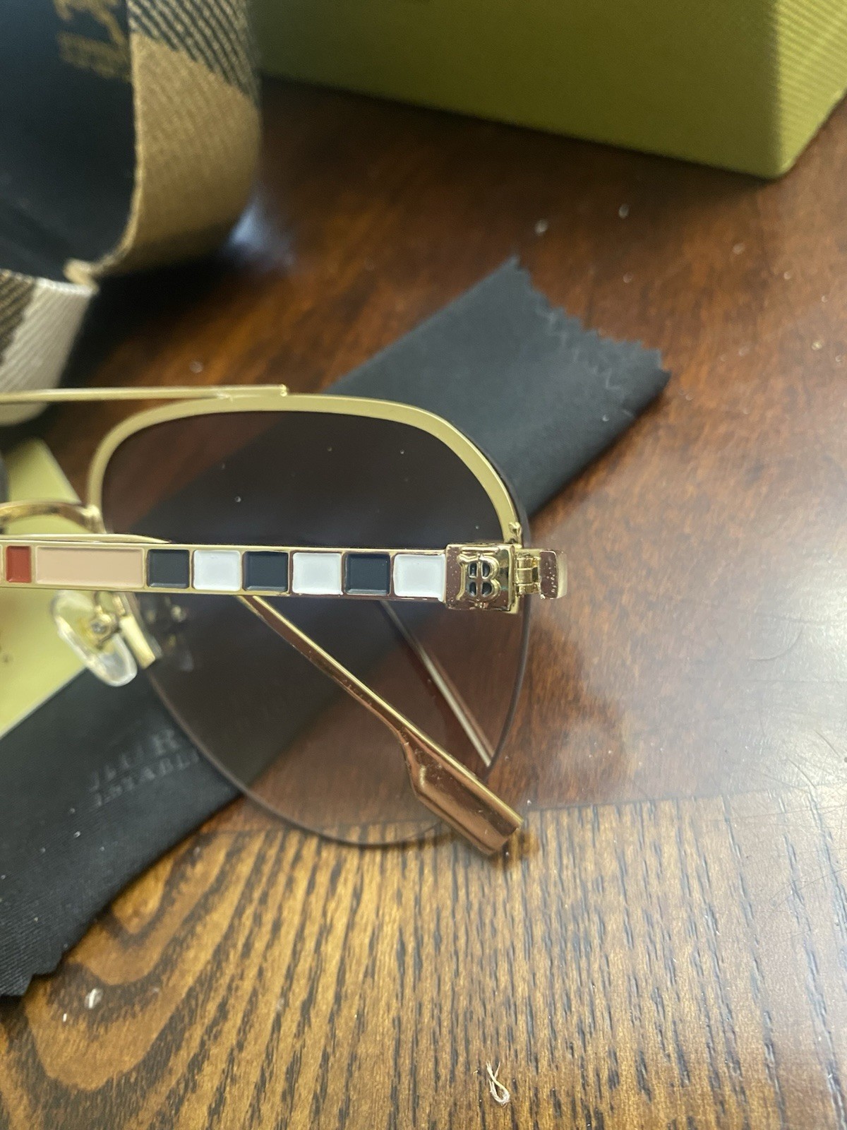 Burberry Sunglasses Hard Case. Aviator Style. Brown Hard Case with Cloth & Box thumbnail 2