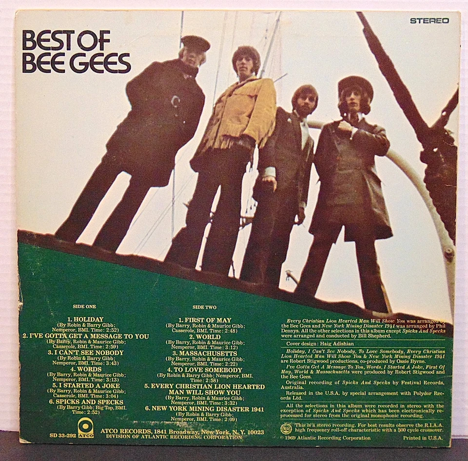 Bee Gees - Best Of Bee Gees 1969 ATCO Records SD 33-292 Pop Rock Vinyl LP Album - Image 2 of 4