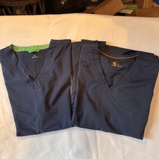 Lot of 2 Carhartt Force Women s Navy Blue Scrub Tops Size Small