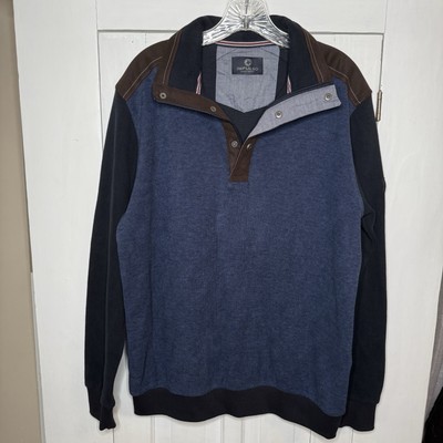 Impulso Italian Heritage Size Large Men s Blue & Brown Collared Sweater 1/4 Zip