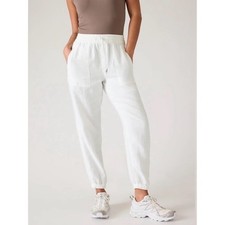 Athleta NWT Retreat Linen Joggers White L Travel Lightweight Beach Hight Waist