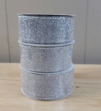 SILVER METALLIC Mesh Wire Edged Ribbon Lot of 3 1.5" - 10 Yards Each