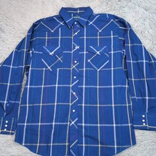 Vintage Wrangler Shirt Mens XL Blue Rodeo Western Pearl Snap Cowboy Rancher
