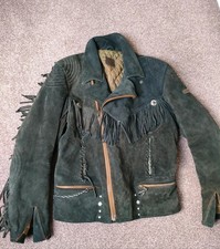 Hein Gericke Men's Leather Fringed Motorcycle Jacket , Chest 42inchs