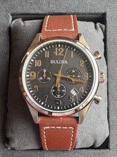 Bulova Men's Classic Stainless Steel 6-Hand Chronograph Quartz Leather Strap