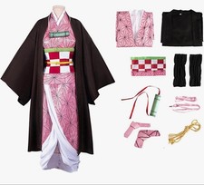 Demon Slayer Nezuko Kamado Cosplay Costume Kids Size 5'8 Include Kimono Black Ha