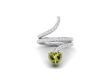 7MM Heart Shape Peridot 925 Sterling Silver Solitaire Snake Women Wedding Ring