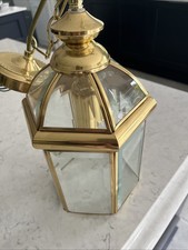 Vintage Gold Metal Pendant Ceiling Light Lantern with bevelled  Glass
