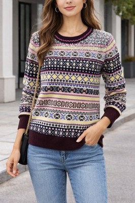 J. Crew Womens Sz M Fair Isle 100% Lambswool Sequins Pullover Knit Sweater EUC