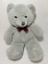 Vintage Dakin Teddy Bear 1990 Gray 13" Stuffed Animal Plush with Bow