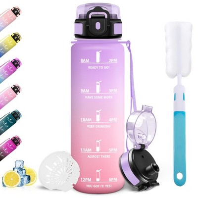 Trinkflasche Sport 1L Auslaufsicher mit Zeitmarkierung, Wasserflasche Fitness