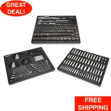 Husky Mechanics Tool Set In Portable EVA Trays (290-Piece) Quick-Release Button