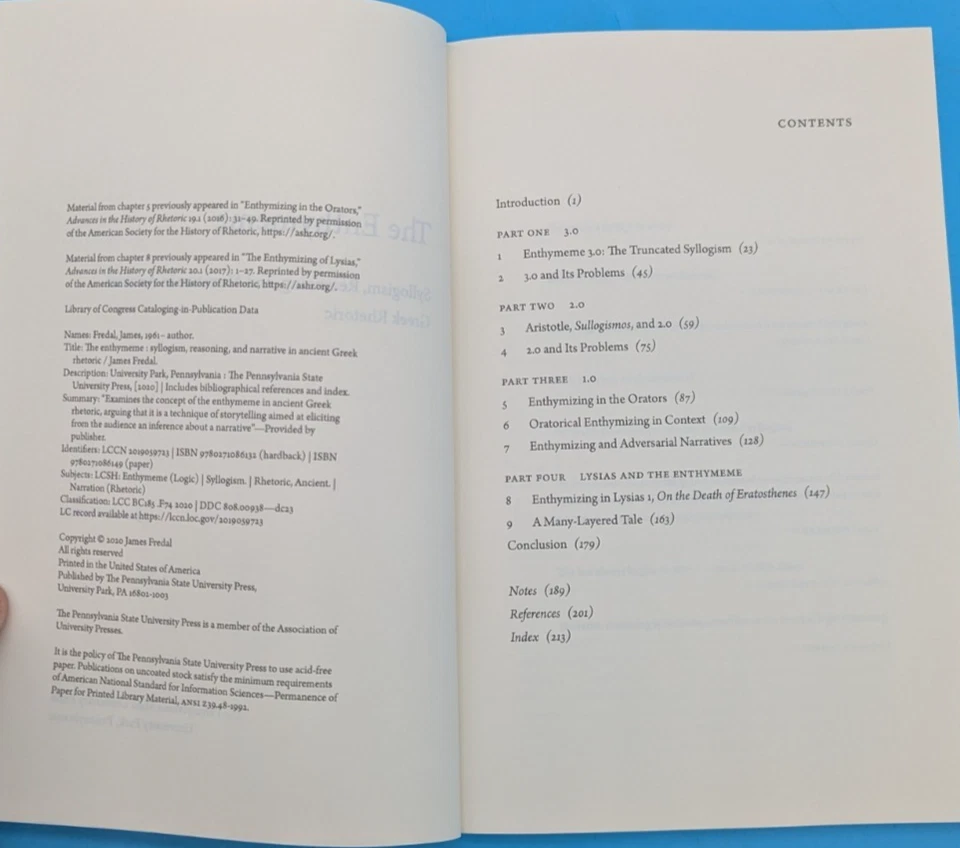 NEW Enthymeme Syllogism Reasoning Narrative in Ancient Greek Rhetoric by Fredal - Image 4 of 4