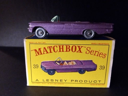 Matchbox #39B Pontiac Convertible Purple 1962 VN/MINT Original D2 BOX - Picture 5 of 15