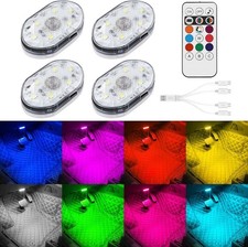 4Pcs Wireless LED Lights for Car with Remote Control, 8 Colors Car Interior Nigh