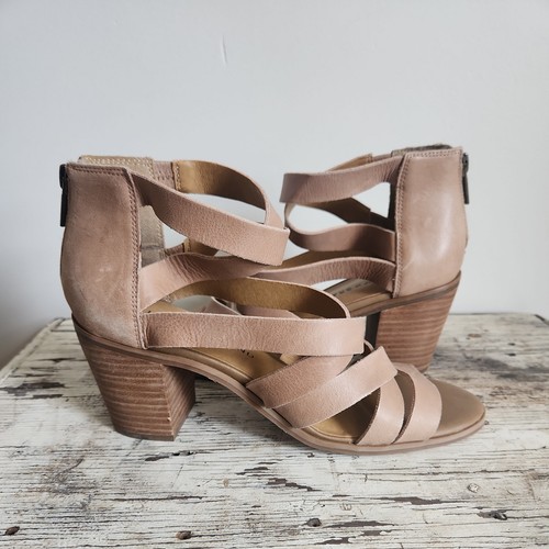 Lucky Brand Size 9 Kallia Heel Sandals Tan Leather Strappy Gladiator Block