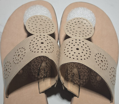 Goldie Lou Women's Beige Leather Perforated Slip On Slide Sandals EU 40