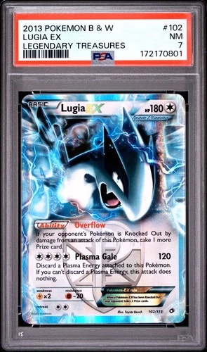 2013 POKEMON BLACK & WHITE LEGENDARY TREASURES #102 LUGIA EX PSA 7