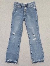 Free People We The Free Jeans Sz 24 Button Fly Raw Hem Distressed Med Wash 26x27