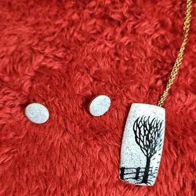Dany Nature Theme Signed Necklace & Earrings Jewelry Set White Gold