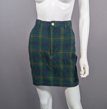 Vintage 90s GAP Green Plaid Mini Skirt Textured Stretch Cotton Sz 10 / Medium