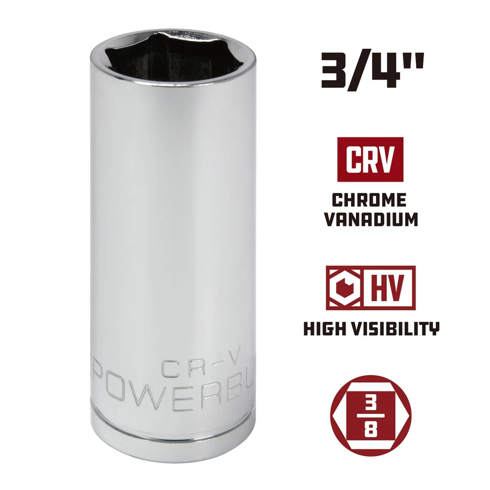 Powerbuilt 3/8 Inch Drive x 3/4 Inch 6 Point Deep Socket - 641206 - Image 2 of 4