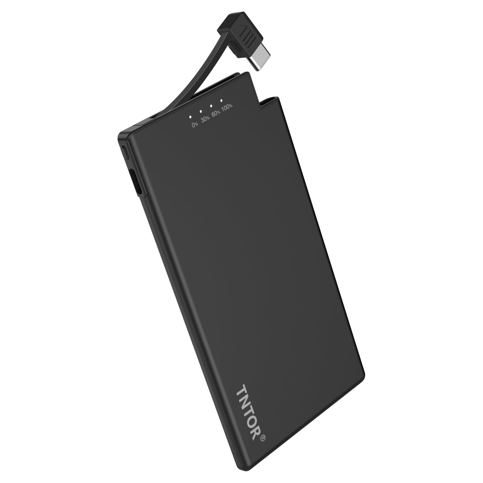 Portable 5000mAh Power Bank with Built-in USB C Cable, Ultra Thin and Compact