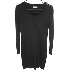 Calvin Klein Sweater Dress Womens Small Button Shoulder Elbow Patch Dark Gray