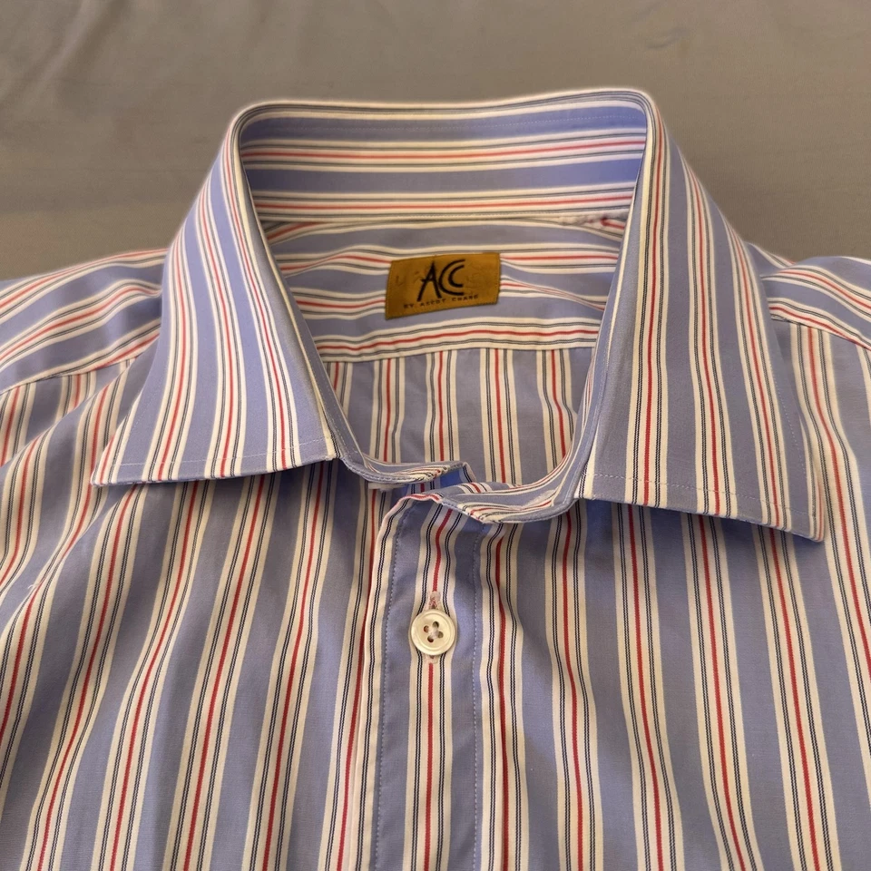 AC by Ascot Chang Shirt Mens Fits 2XL Blue White Red Stripe Dress Pocket - Image 4 of 4