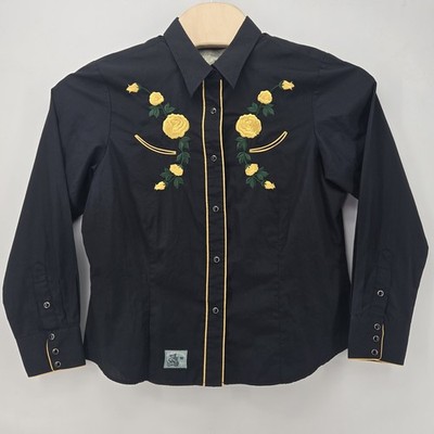Vintage Roper Western Pearl Shirt Floral Yellow Rose Cowboy Rodeo Rockabilly XL