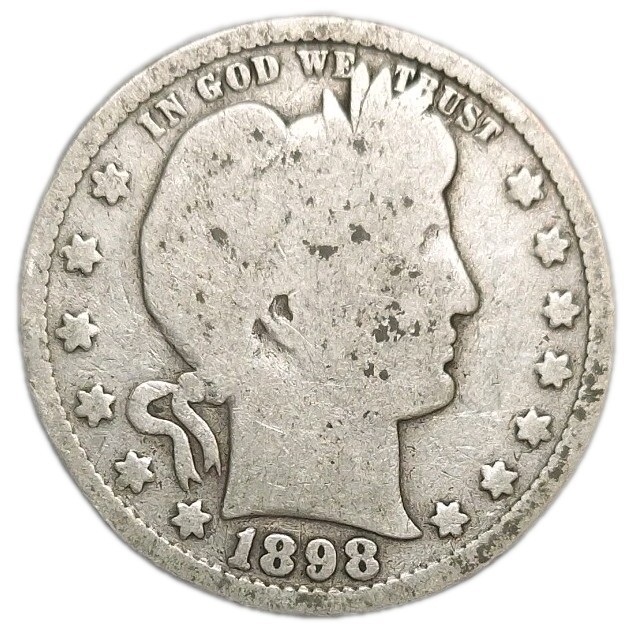 1898-P US SILVER BARBER QUARTER 25c OLD COIN BETTER CONDITION PHILADELPHIA MINT 