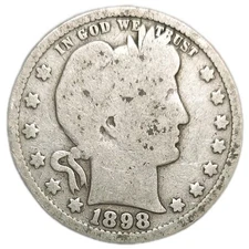 1898-P US SILVER BARBER QUARTER 25c OLD COIN BETTER CONDITION PHILADELPHIA MINT 